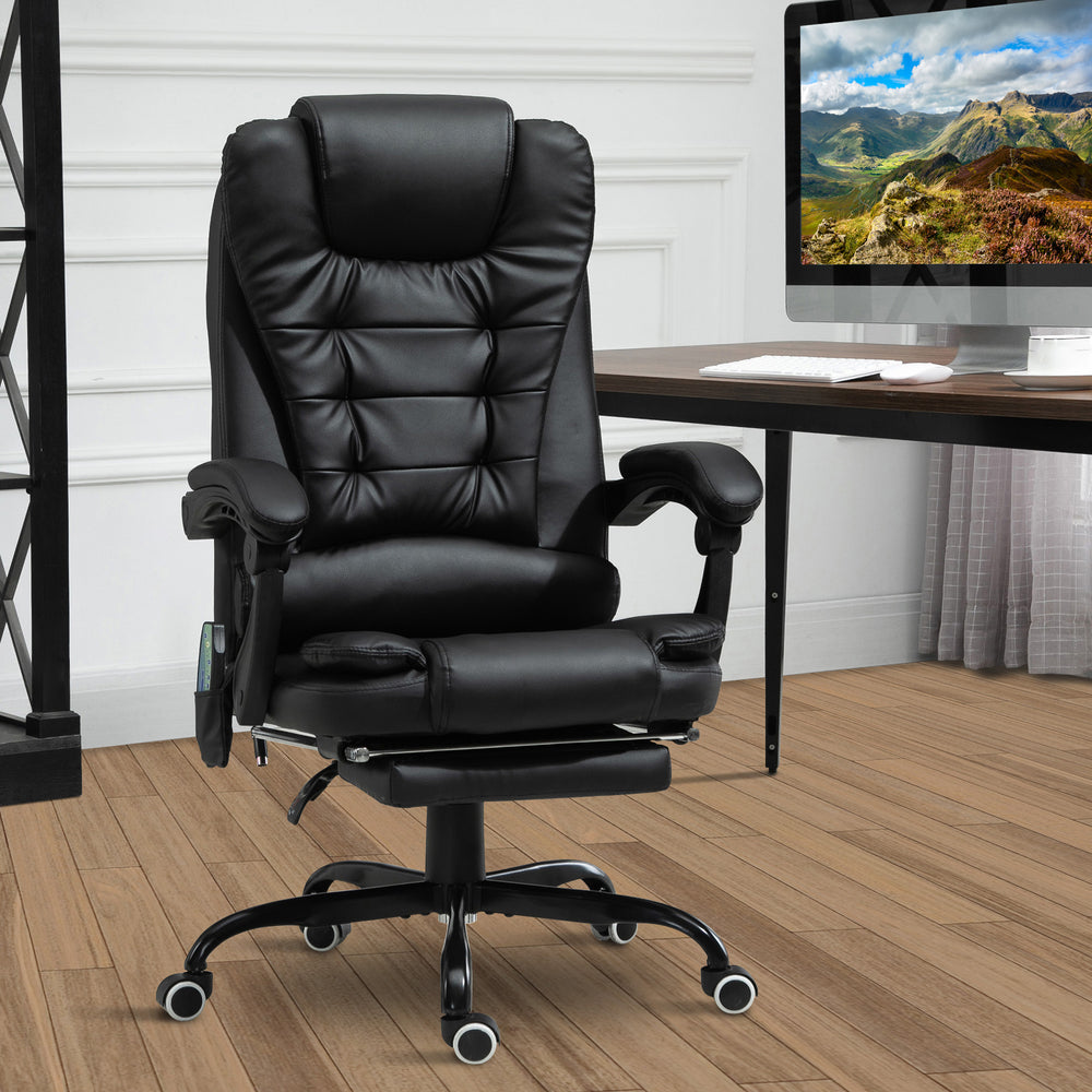 Reclining massage office chair with footrest, black