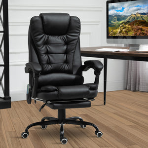 Reclining massage office chair with footrest, black