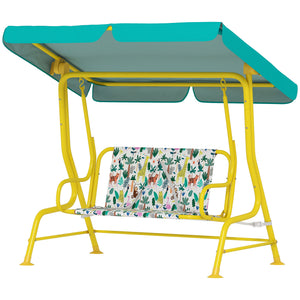 Qaba Kids Porch Swing, 2-Seater Patio Swing Bench with Safety Belts, Adjustable Canopy for Backyard, Garden, Green
