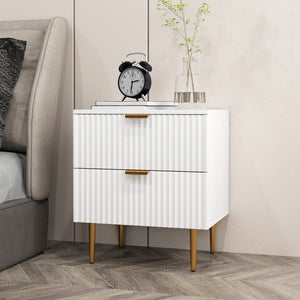 Modern bedside table with 2 drawers and metal legs, white