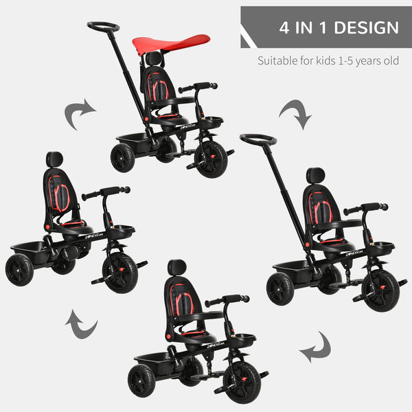 4 in 1 Kids Tricycle with Reversible Angle Adjustable Seat, Red