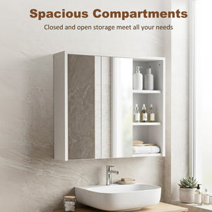 Wall-mounted cabinet with mirrors and shelves, white wood effect
