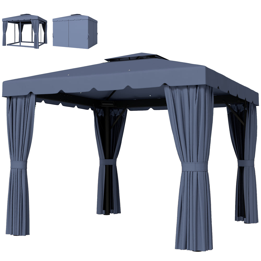 Double 10' x 10' Gazebo with Curtains and Mosquito Netting, Dark Blue