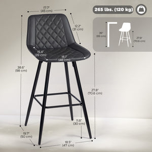 Set of 2 black faux leather bar stools.