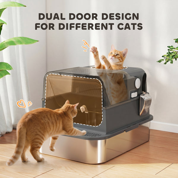 XXL stainless steel enclosed litter box, black