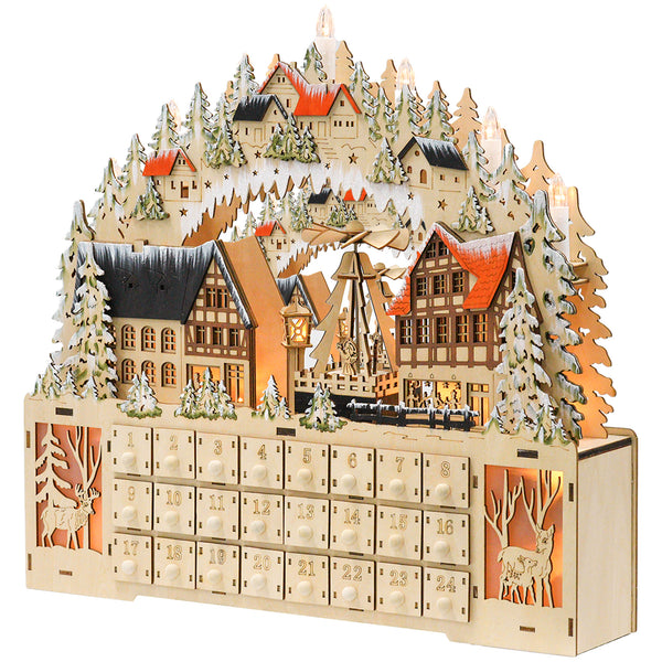 24-Day Wooden Christmas Advent Calendar with LED Lights