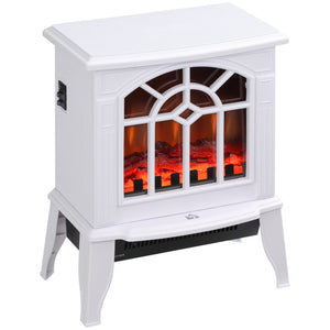 White freestanding fireplace stove with realistic flame 750W/1500W