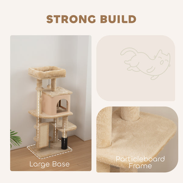 104cm Cat Tree with Scratching Posts, Basket, Hideaway and Jumping Platforms, Beige