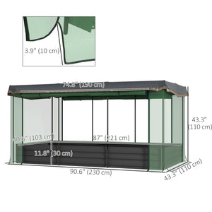 Raised galvanized steel planter with growing cage and shade cloth