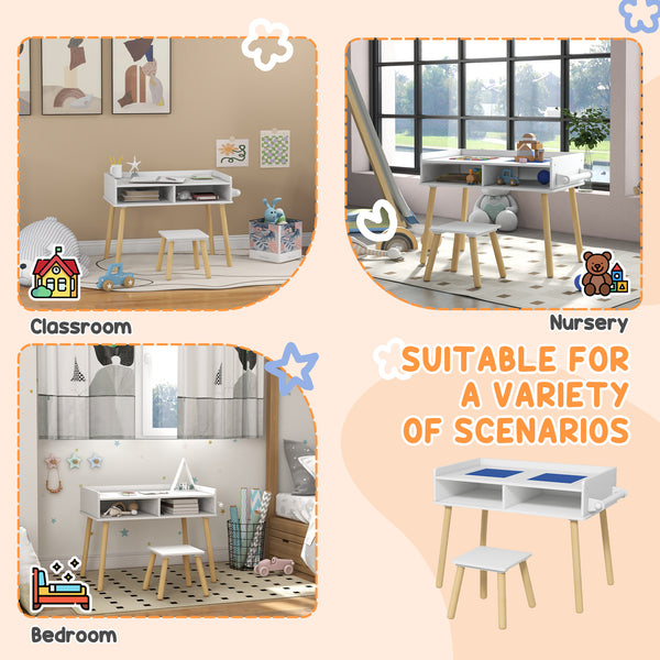 3-in-1 table and chair set for playing, drawing, reading, blue