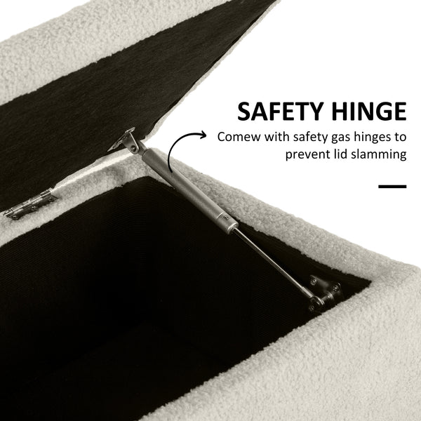 Modern storage bench with lambswool upholstery, cream white