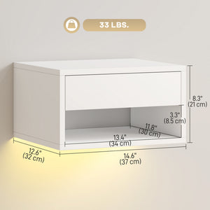 Set of 2 floating bedside tables with RGB LED lighting and storage, white