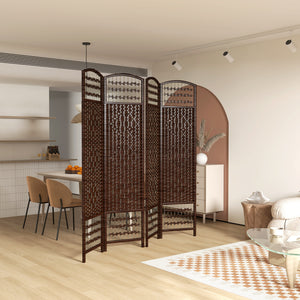 4-panel folding partition wall made of corrugated fiber, brown