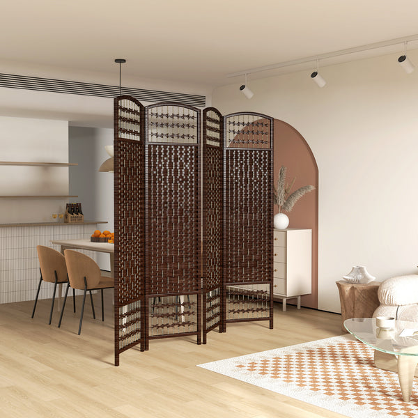 4-panel folding partition wall made of corrugated fiber, brown