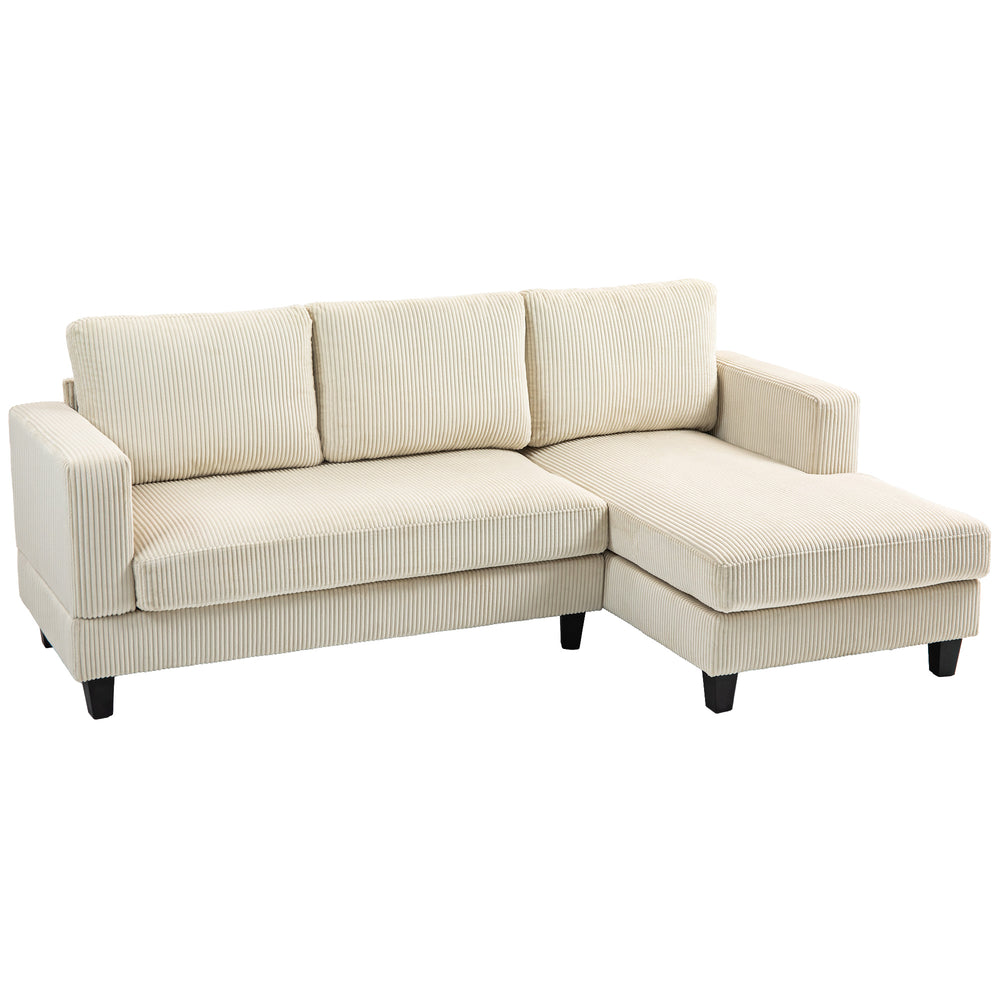 L-shaped sofa with chaise longue and spring cushion, beige
