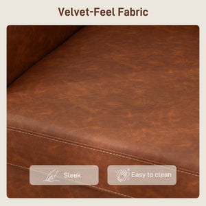 2 seater sofa with solid wood legs upholstered in faux leather, brown