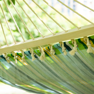 Double hammock for 2 people with pillow, green and blue stripes