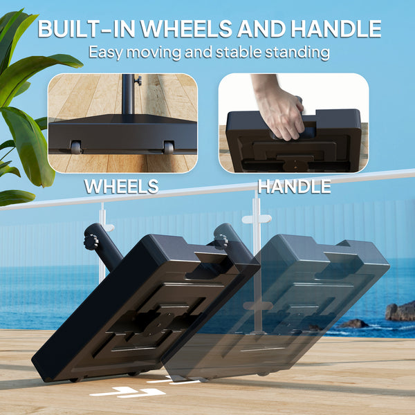 Parasol base with wheels and handle, sturdy, black