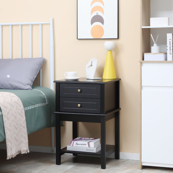 Modern side table with drawers and storage shelf, matte black