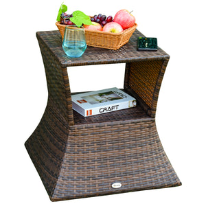 Square side table in woven rattan with 2-tier storage
