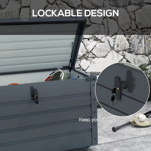 Waterproof garden storage box with wheels and handles, dark grey