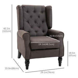 Button-tufted accent chair with wooden legs, brown