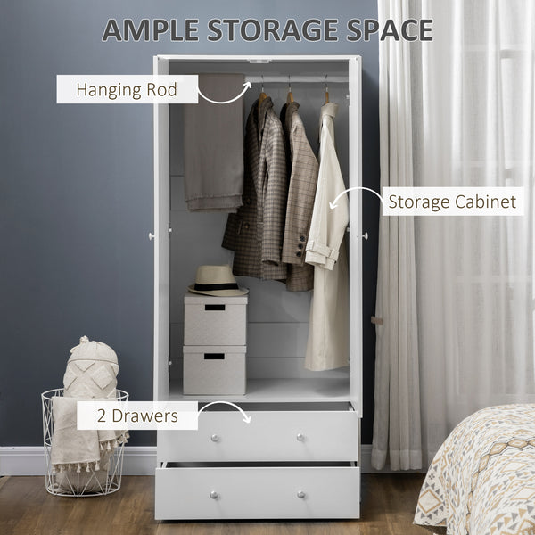 Modern wardrobe with 2 drawers and hanging rail, white
