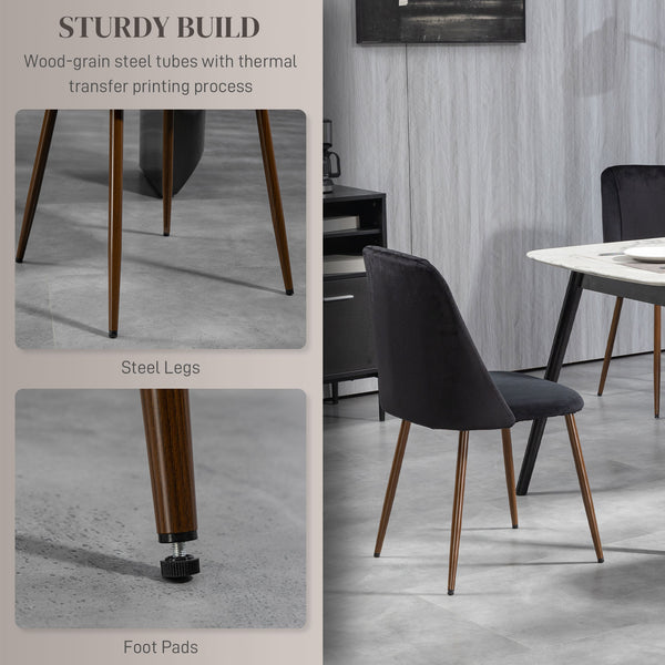 Set of 4 velvet upholstered dining chairs, black