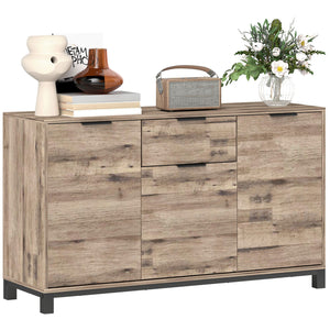 Industrial Sideboard with 3 47" Doors, Drawer and 2 Adjustable Shelves for Living Room, Brown Wood Grain