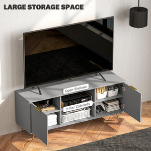 55-inch TV stand with 2 open shelves and 2 cupboards, gray