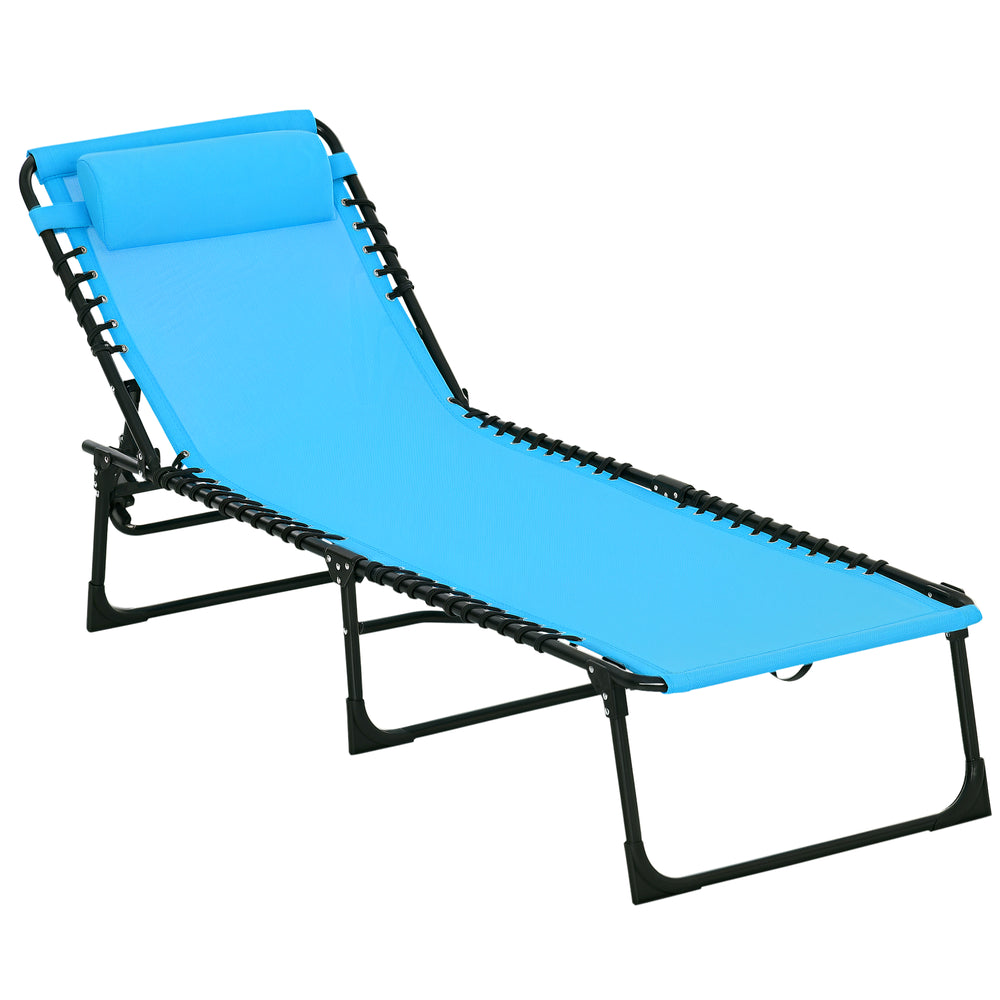Folding Outdoor Lounge Chair, 4-Position Adjustable with Headrest, Sky Blue