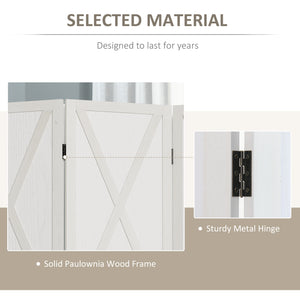 4-Panel Country Style Room Divider with Wooden Frame, White