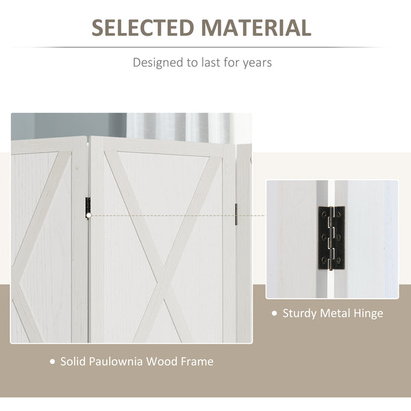4-Panel Country Style Room Divider with Wooden Frame, White