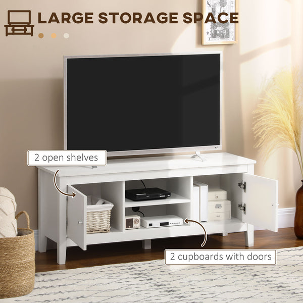 Modern TV stand for TVs up to 55 inches with cupboards and shelves, white