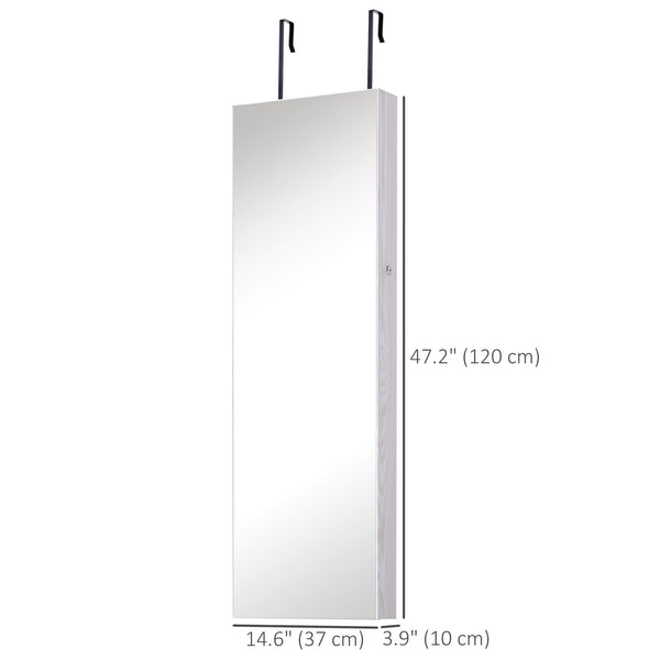 Jewelry cabinet with mirror, LED lighting and 2 keys, gray wood look