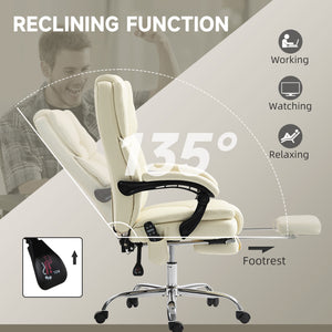 Reclining Massage Office Chair with 6-Point Vibration, Footrest and High Back, White