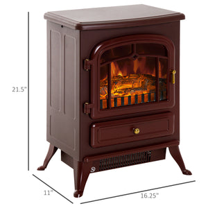 40cm 750/1500W Freestanding Electric Fireplace, Red/Brown