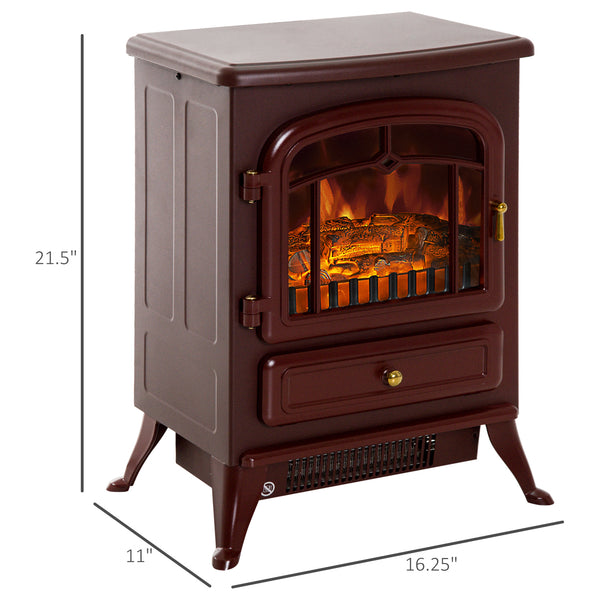 40cm 750/1500W Freestanding Electric Fireplace, Red/Brown