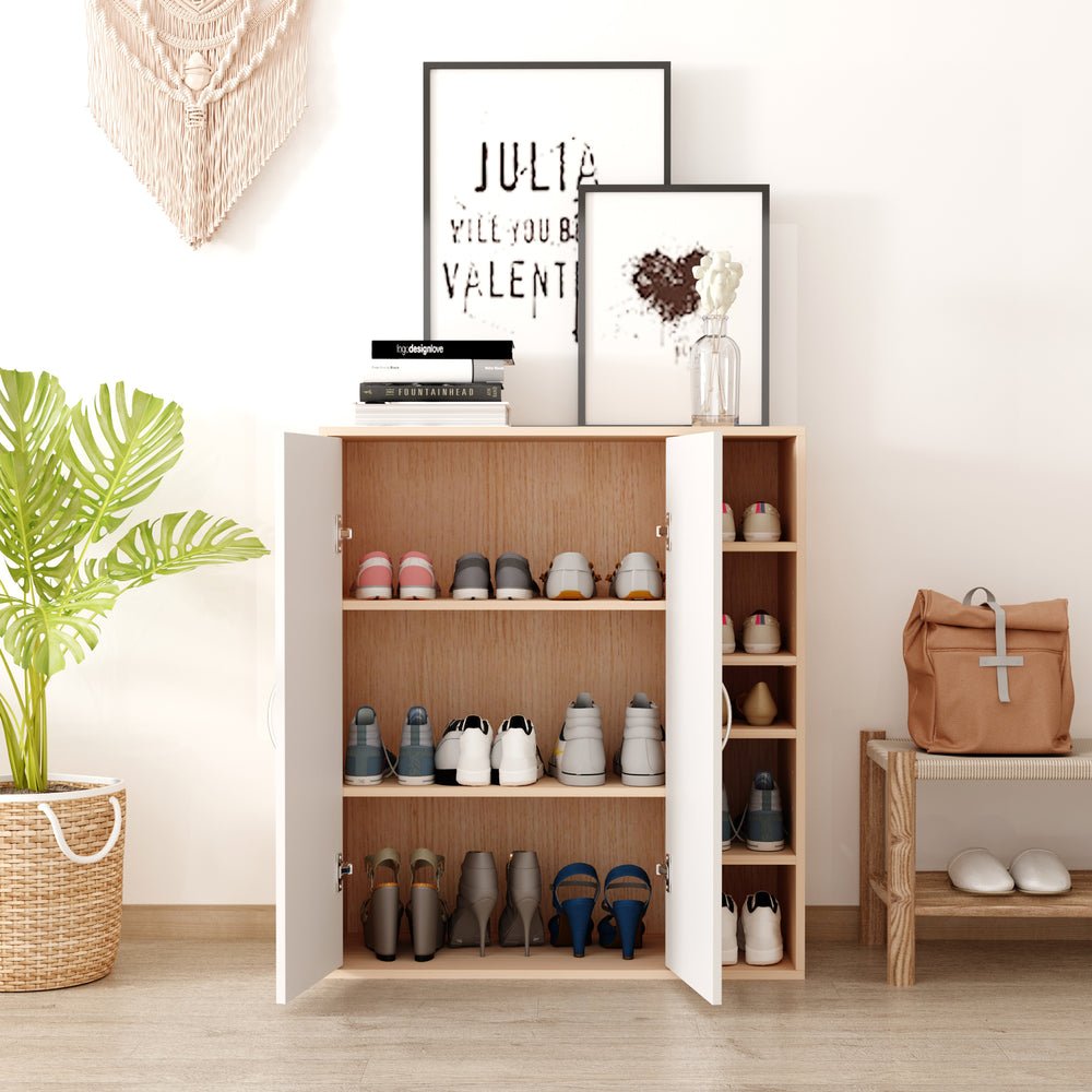 3-Tier Freestanding Shoe Storage Cabinet with Shelves, Natural Colour