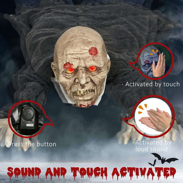 Life Size Halloween Decoration for Outdoors, Crawling Zombie, 1.67m, with Sound and Motion Activated, Light-Up Eyes, Scary Sound
