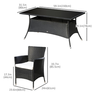 7 Piece Garden Dining Set with Padded Cushions, UV Resistant, for Conservatory, Garden and Patio, Grey