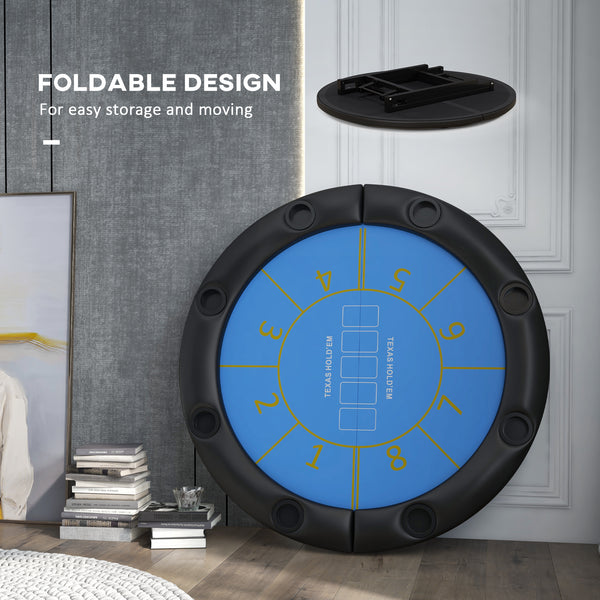 Folding Poker Table with Cup Holders, Black and Blue