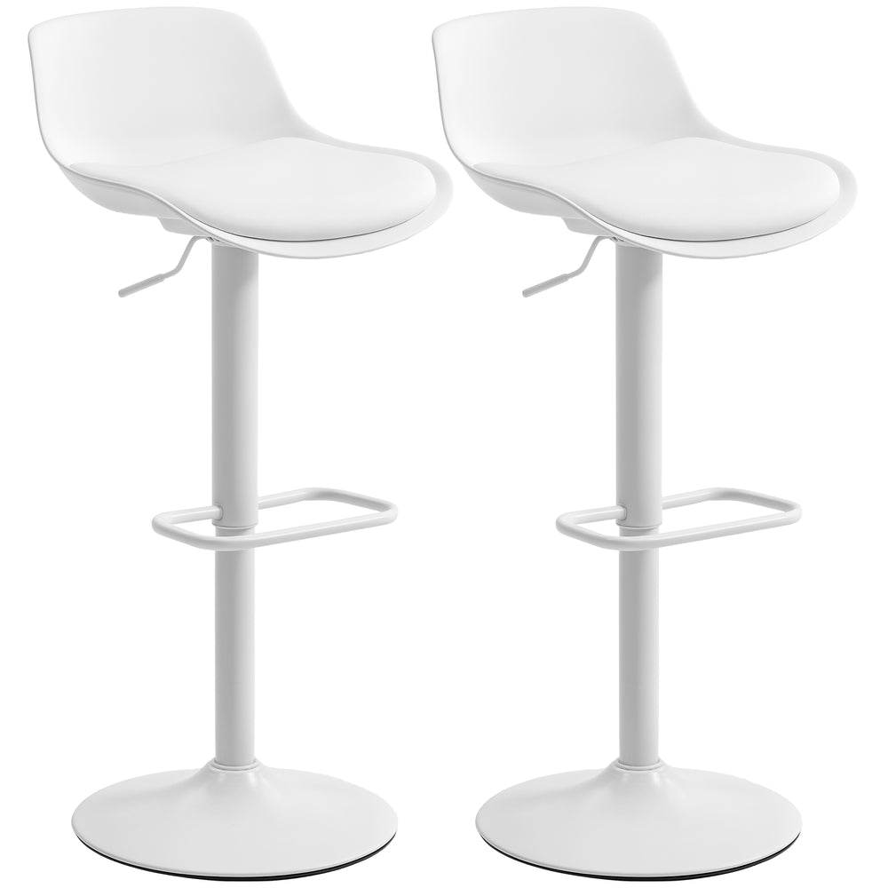 Set of 2 bar stools with swivel seats in faux leather, white