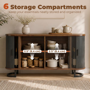55" Fluted sliding door sideboard, black and brown