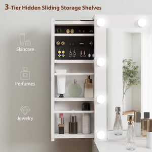 Dressing table with lighting, 7 drawers and 6 storage compartments, white