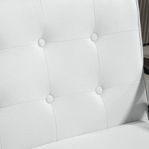 Modern upholstered 2 seater sofa with tufted back and wooden legs, cream white