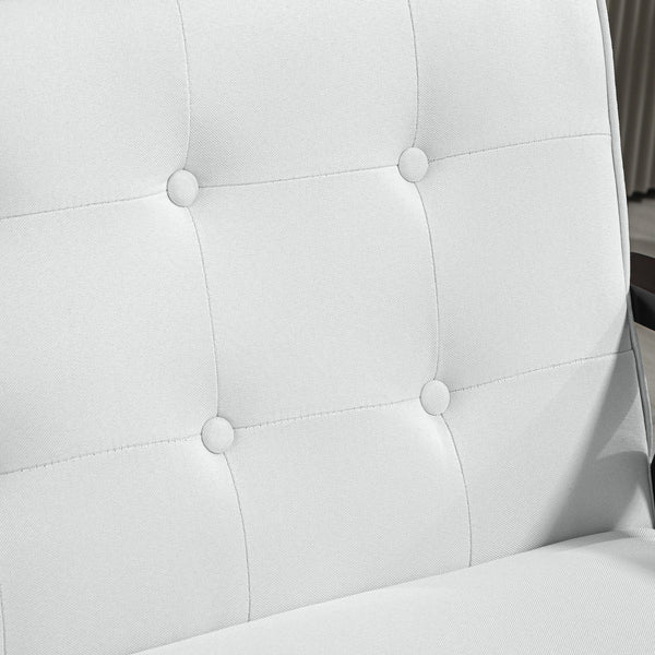 Modern upholstered 2 seater sofa with tufted back and wooden legs, cream white