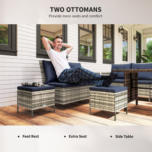 6-piece outdoor rattan sofa set, blue