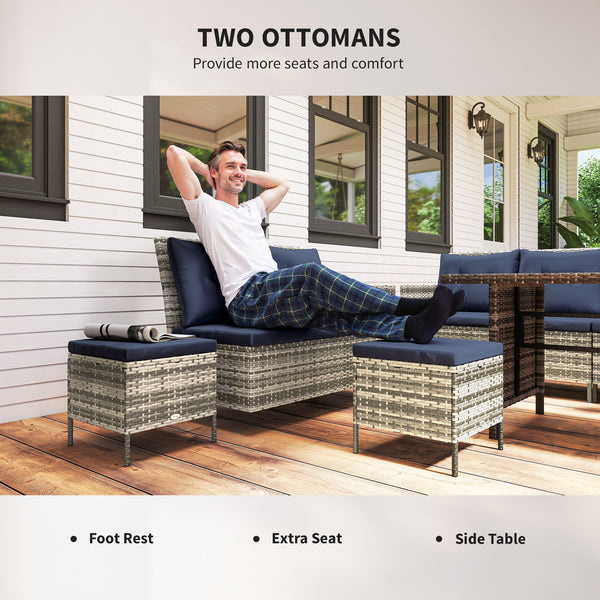 6-piece outdoor rattan sofa set, blue