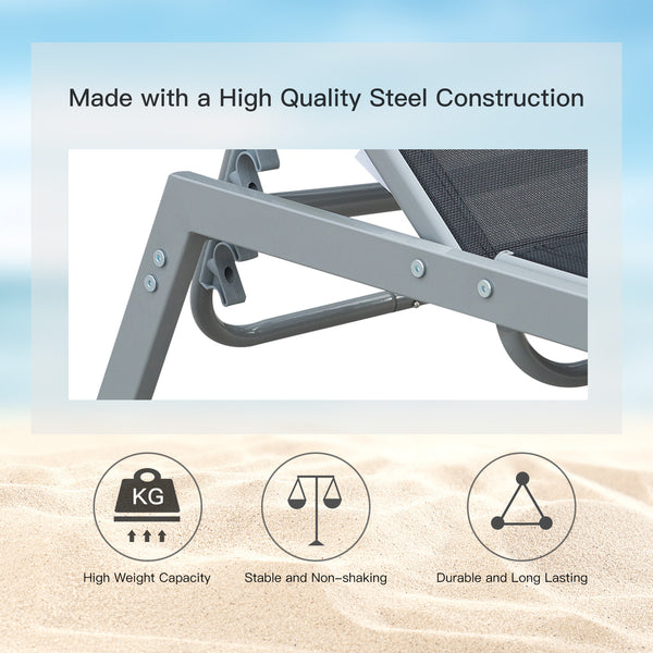 Outdoor lounge chair with 5-position backrest, black